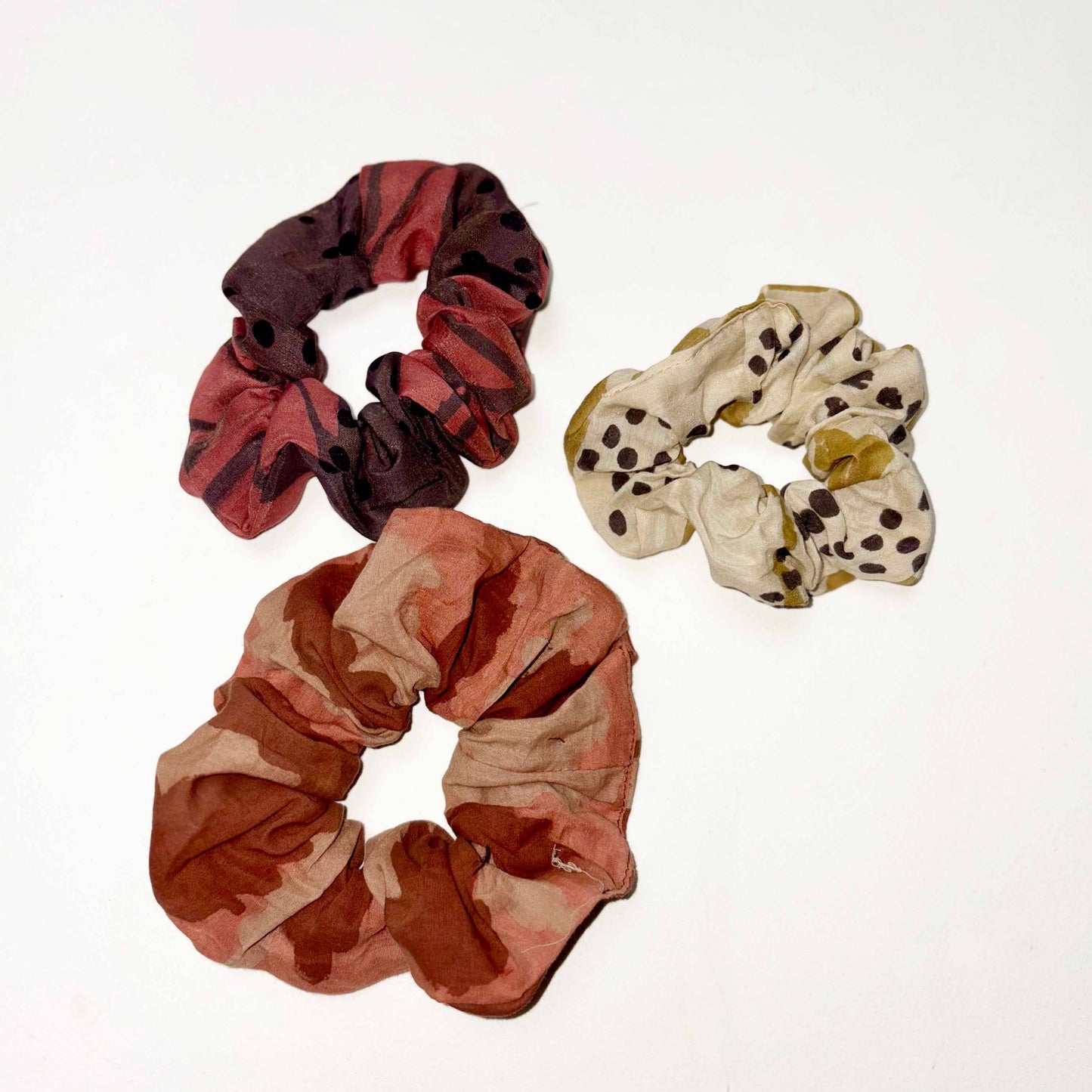 Set of 3 Cotton Silk Scrunchies Handmade Hair Ties (S, M, L)