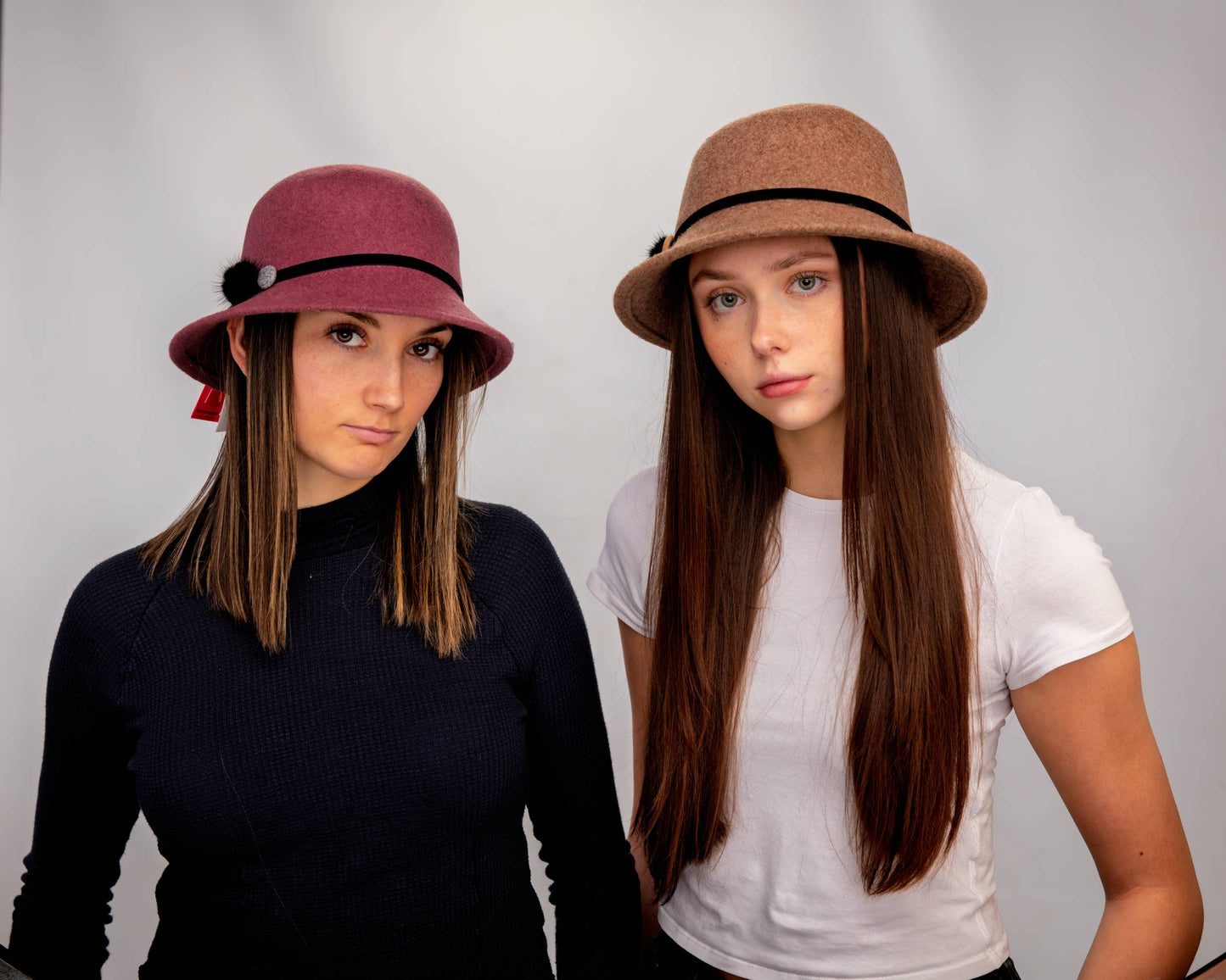 23S-0826 Wool Felt Cloche Hat with Fur/Button Accent