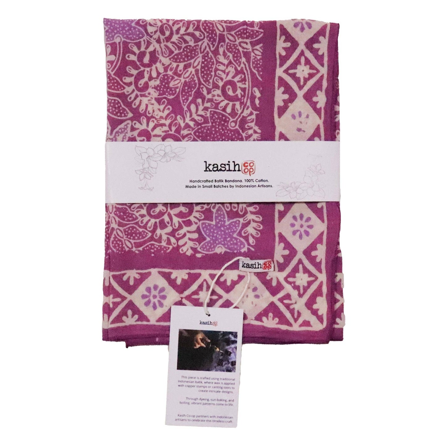 Hand Dyed Batik Bandana, 100% Soft Cotton, Pink Lilac