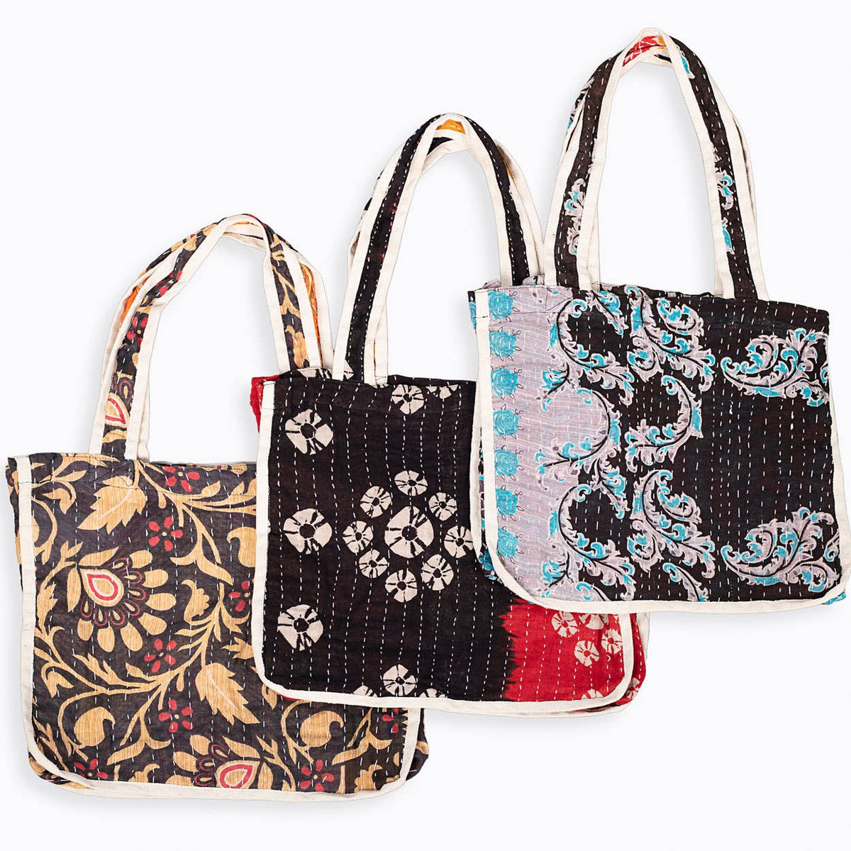 Black Kantha Market Tote Bags