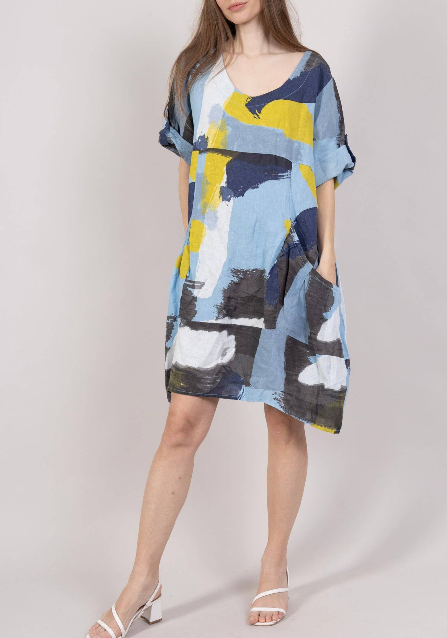 LINEN DRESS 0423 SPRING SUMMER CLOTHING ABSTRACT PATTERN