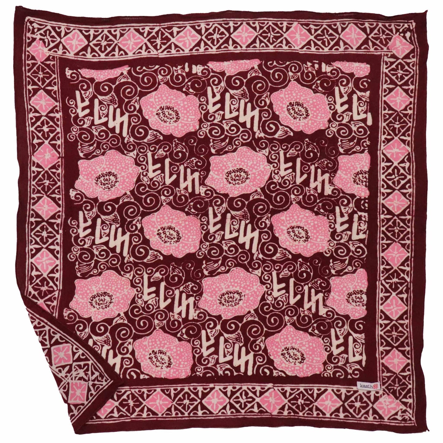 Hand Dyed Batik Bandana, Pink Corpse Flower, Giant Padma, Red, Pink