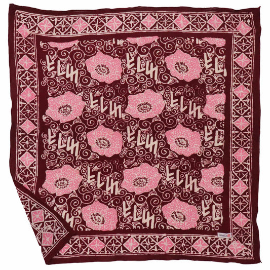 Hand Dyed Batik Bandana, Pink Corpse Flower, Giant Padma, Red, Pink