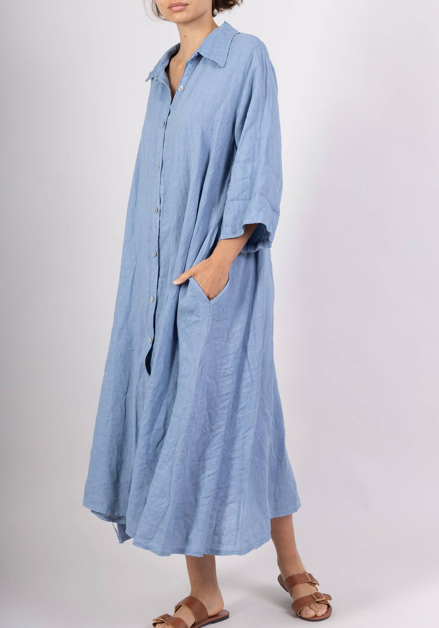 LONG LINEN DRESS WITH POCKETS