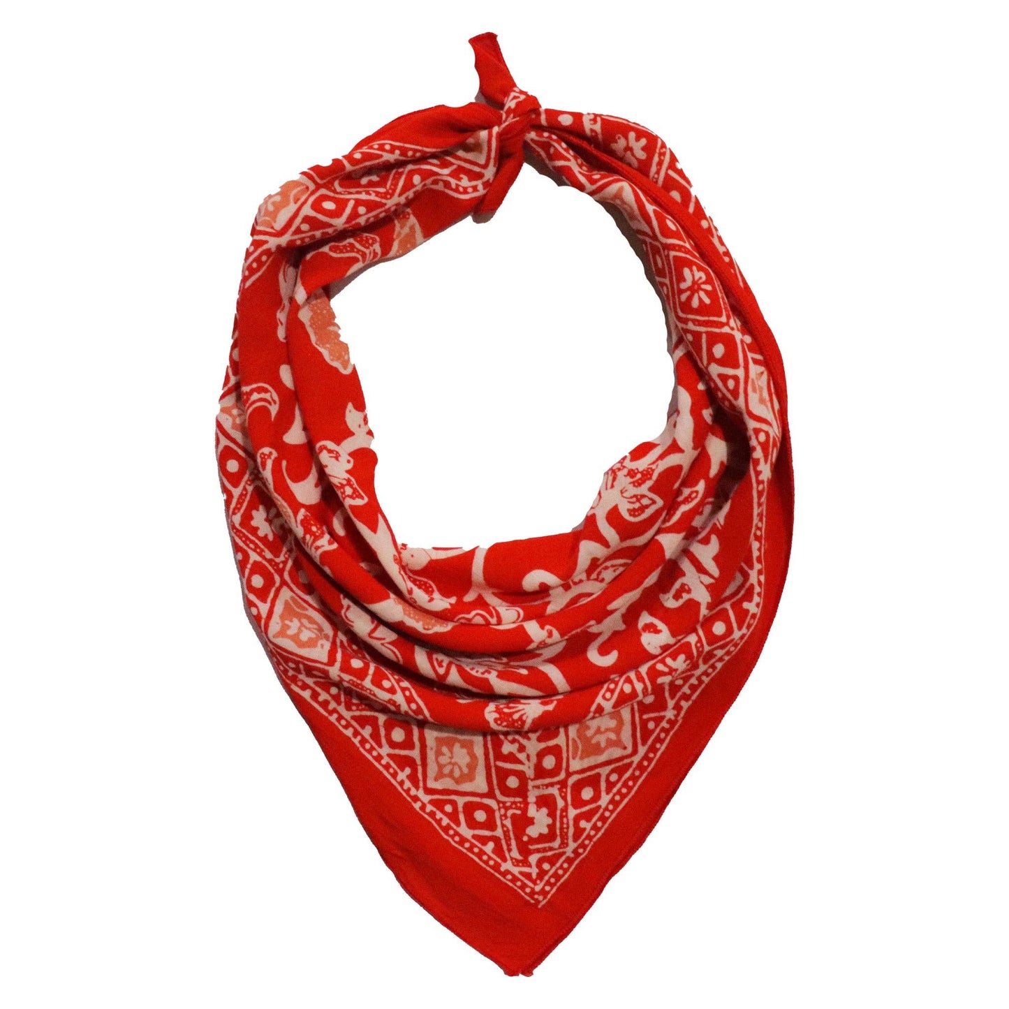 Hand Dyed, Batik Bandana, Fiery Flora, Red, Flower