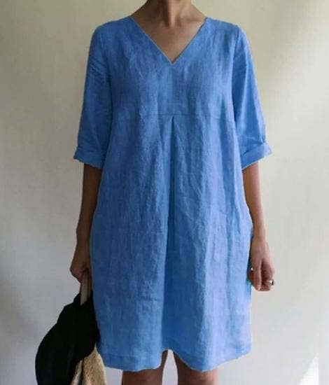 Casual Loose V-Neck Solid Color Dress