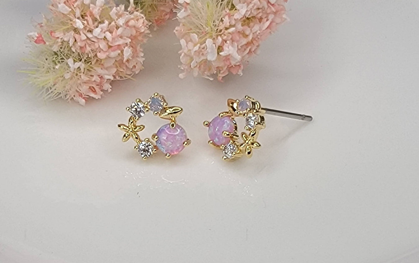 LAB GROWN OPAL POST EARRINGS.