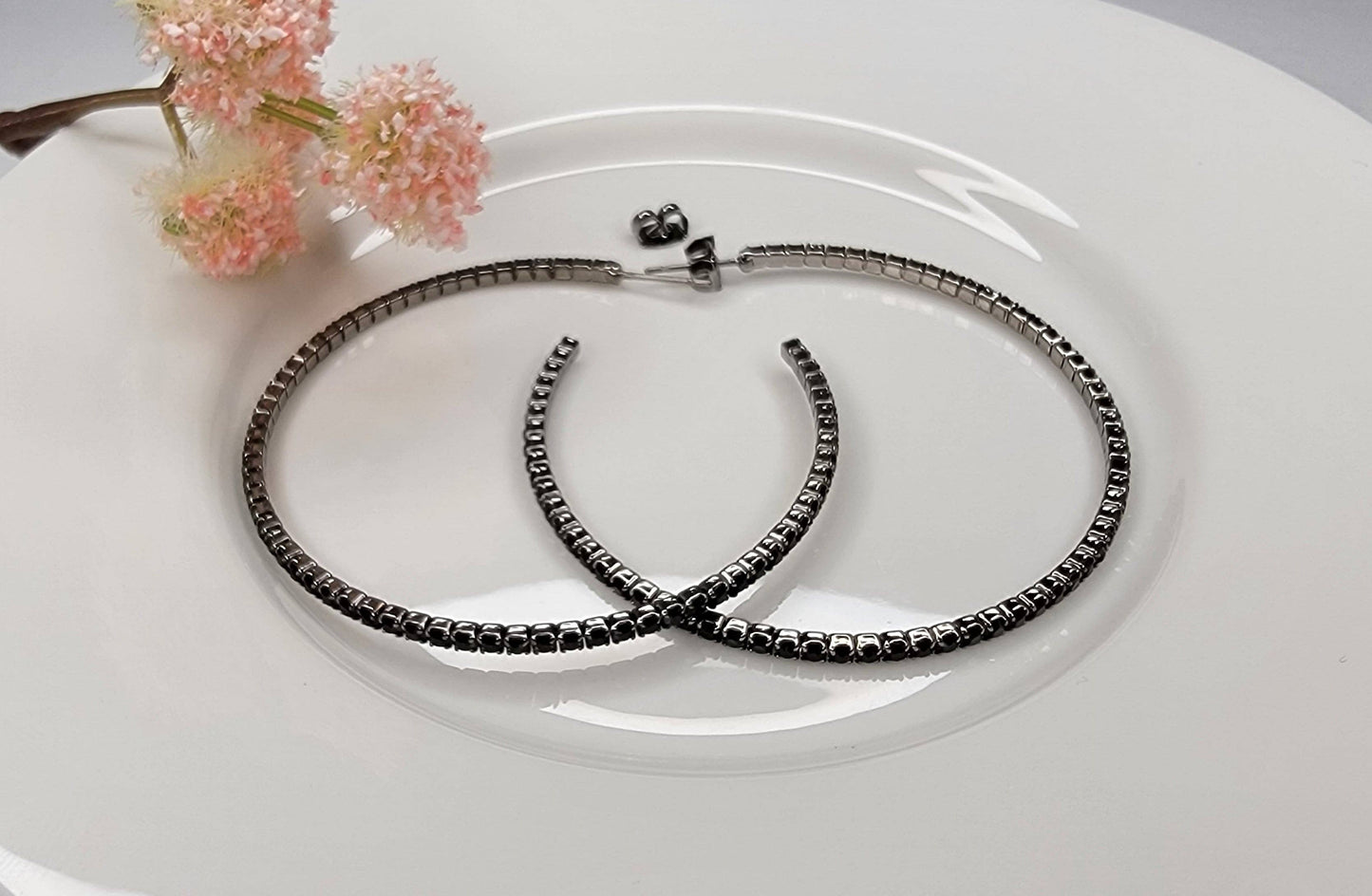 2 1/4" Diameter Large Size Rhinestone Hoop Earring