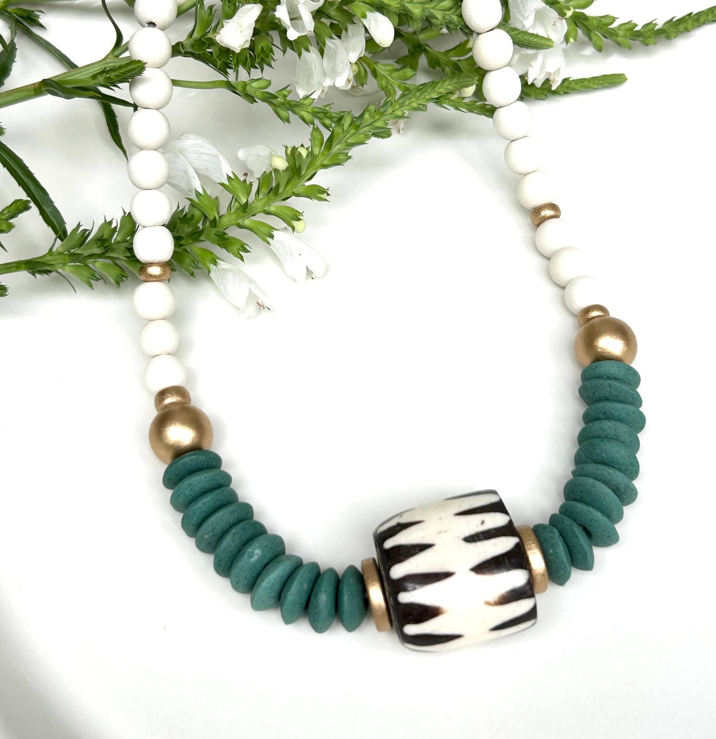 Green beaded statement game day necklace 