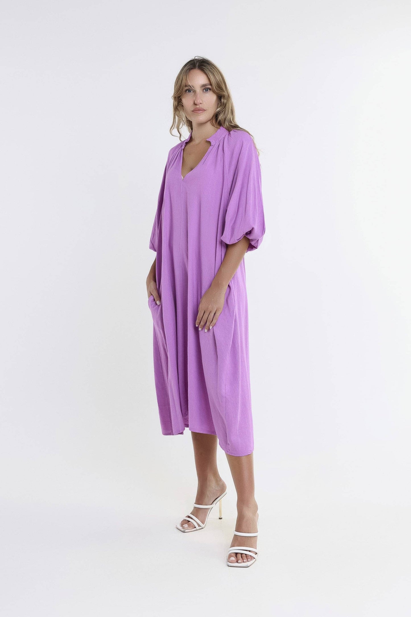 Katrina Blouson Sleeve Linen Dress (DLS103)