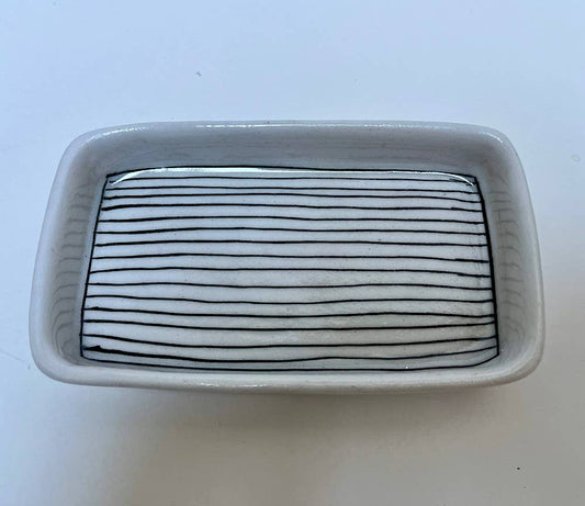 Pottery Soap Dish Striped Black