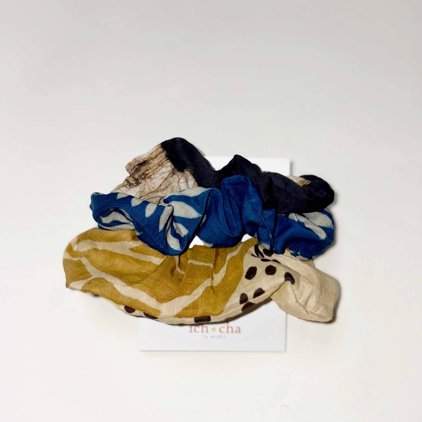 Set of 3 Cotton Silk Scrunchies Handmade Hair Ties (S, M, L)