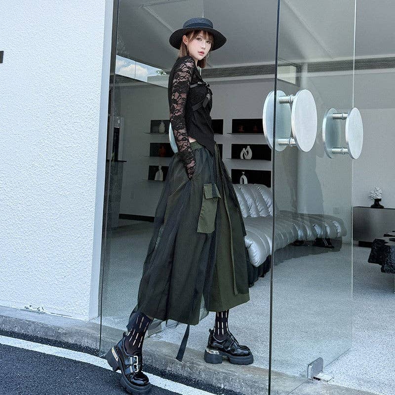 Mesh Pocket Cargo Wide Leg Pants