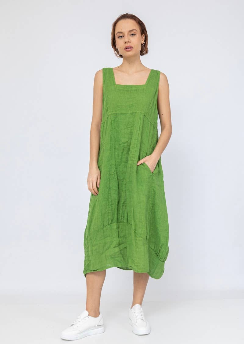 322 Solid women's linen dress with pocket