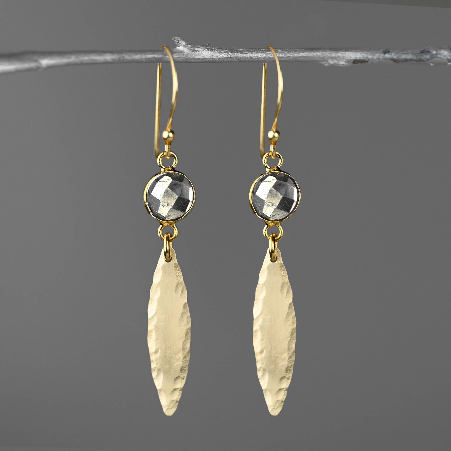 Brass Hammered Marquise w/ Semi Precious Earrings