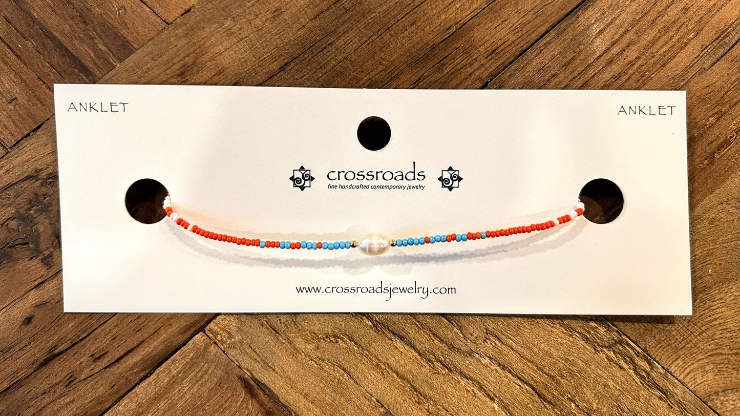 Pearl and Colorful Seed Bead Anklets