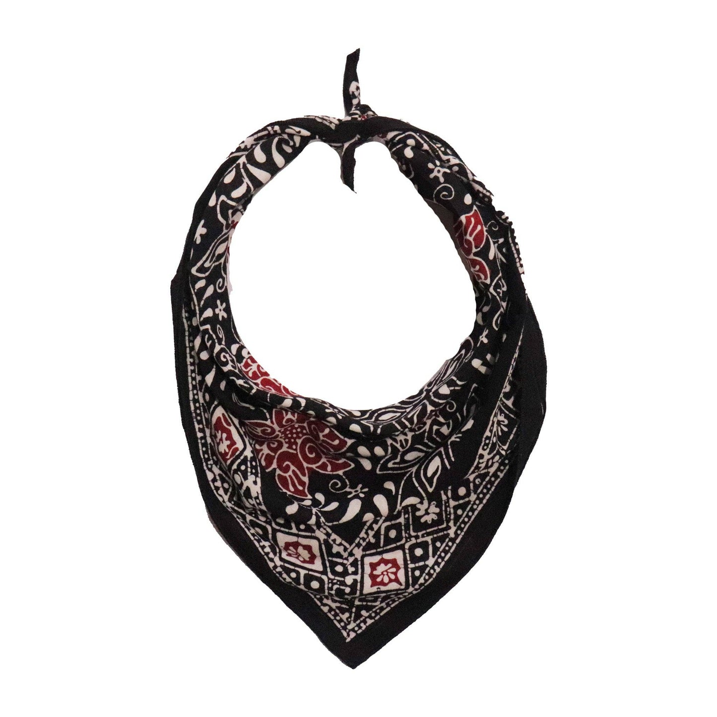 Hand Dyed Batik Bandana Black Red 100% Cotton Stamped Soft