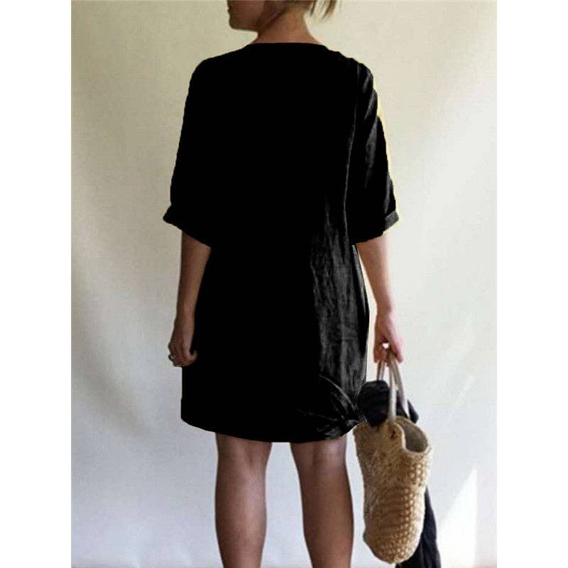 Casual Loose V-Neck Solid Color Dress