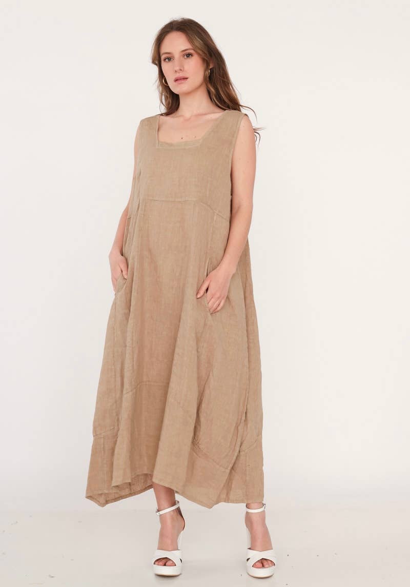 322 Solid women's linen dress with pocket