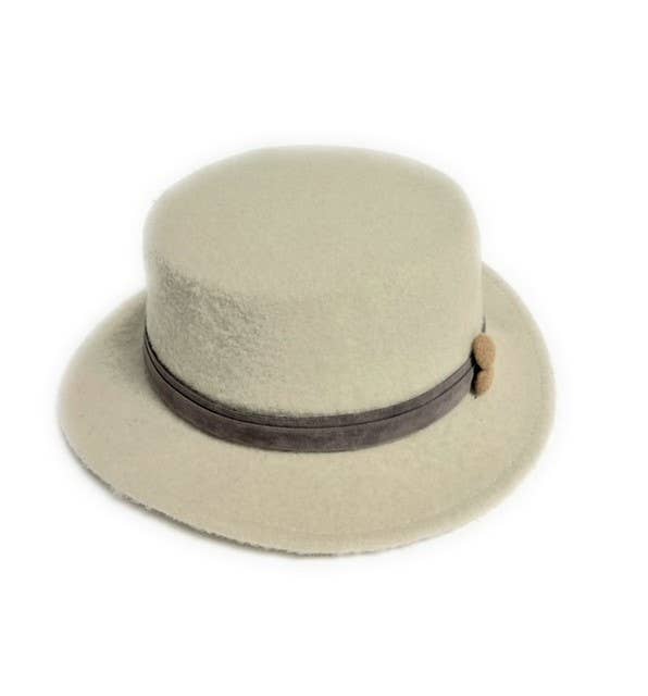 22S-1021 Wool Blend Flat Brim Hat with Buttons Accent