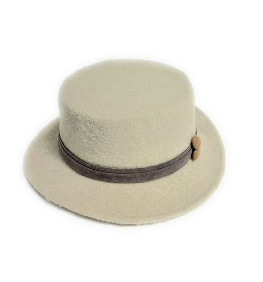 22S-1021 Wool Blend Flat Brim Hat with Buttons Accent