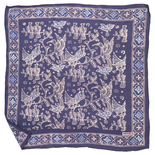 Hand Dyed Batik Bandana, 100% Soft Cotton, Bird Song, Gray, Grey, Blue