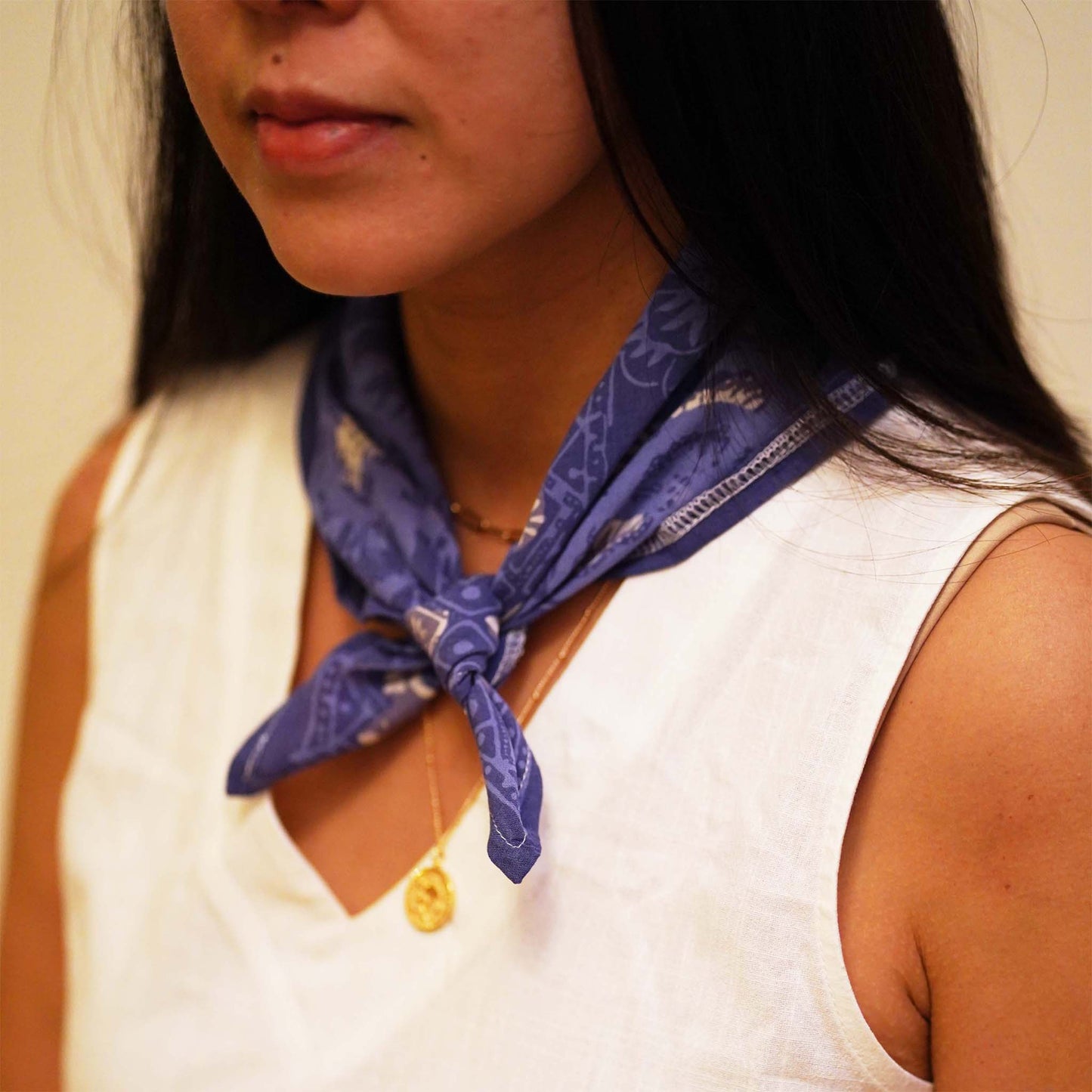 Batik Bandana Blue Roses, Lightweight 100% cotton, Hand Dyed Hand Painted