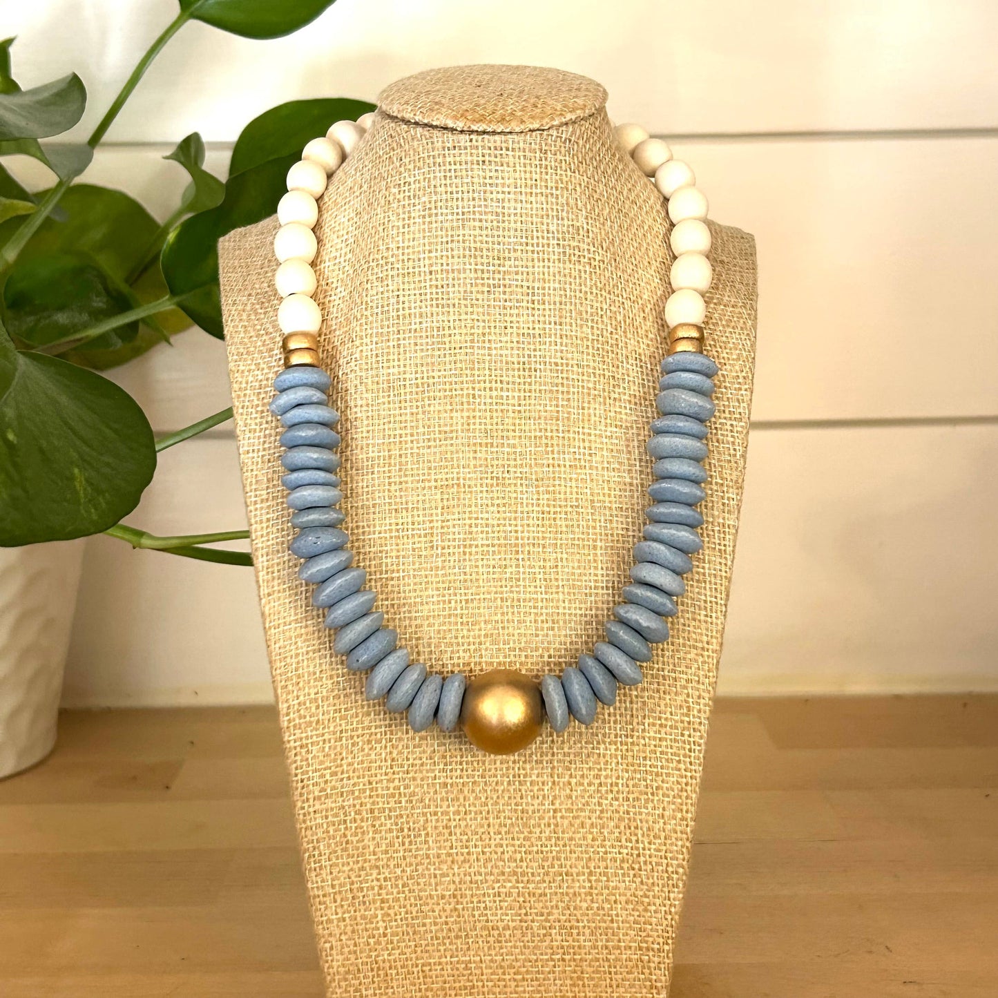 UNC blue  beaded statement necklace baby blue necklace