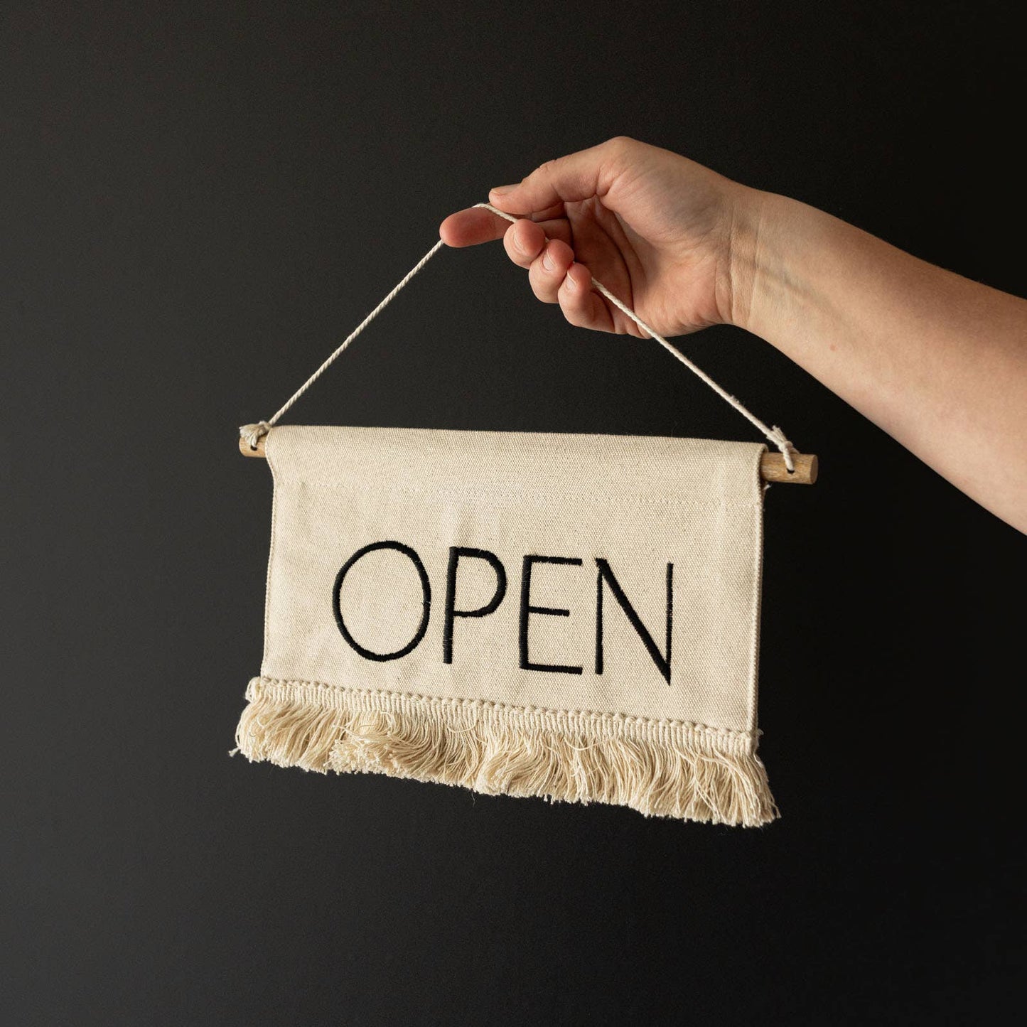 Claudia Cotton Embroidered Hanging Open Closed Sign Fringe
