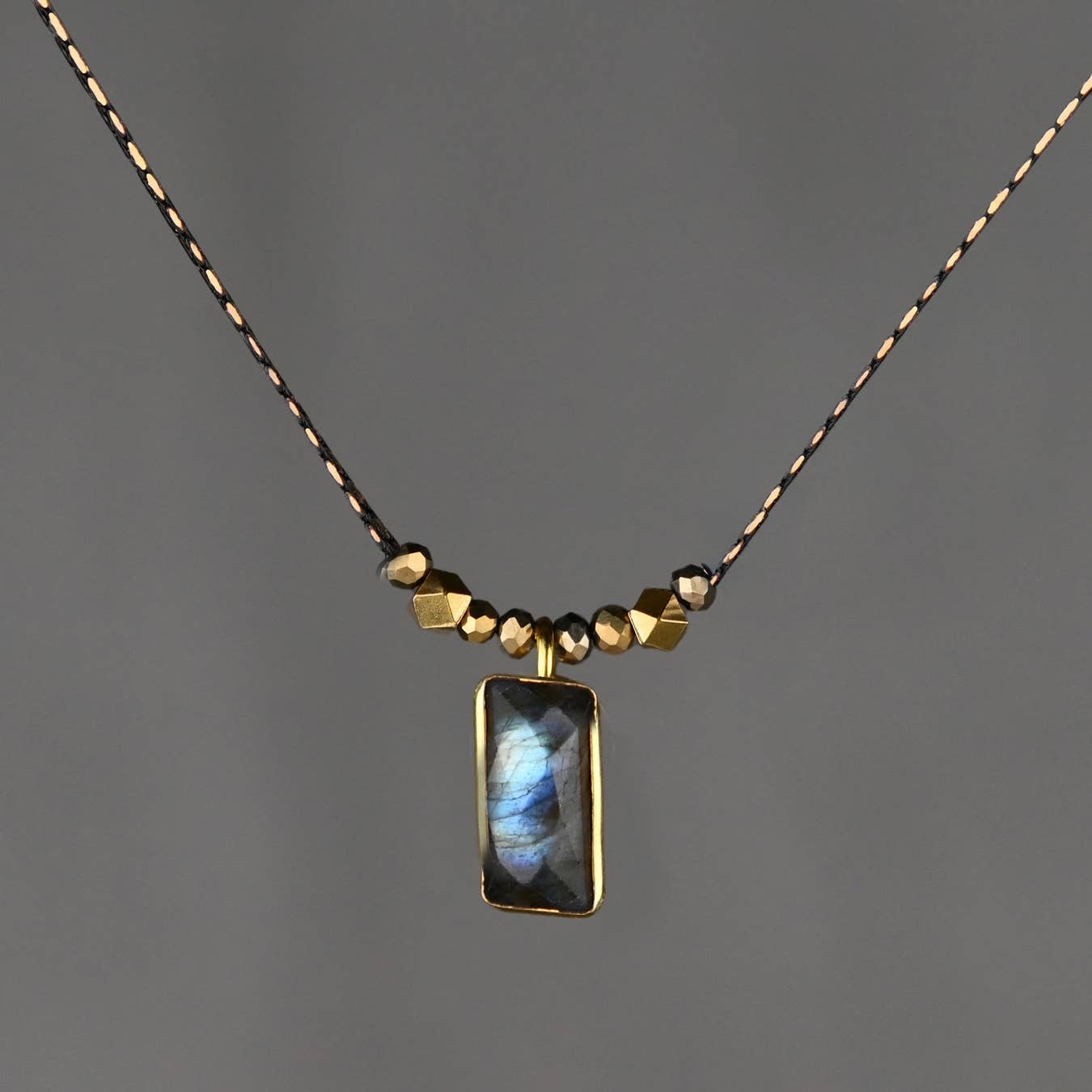Delicate Beaded  Necklace with Rectangle Semi Precious
