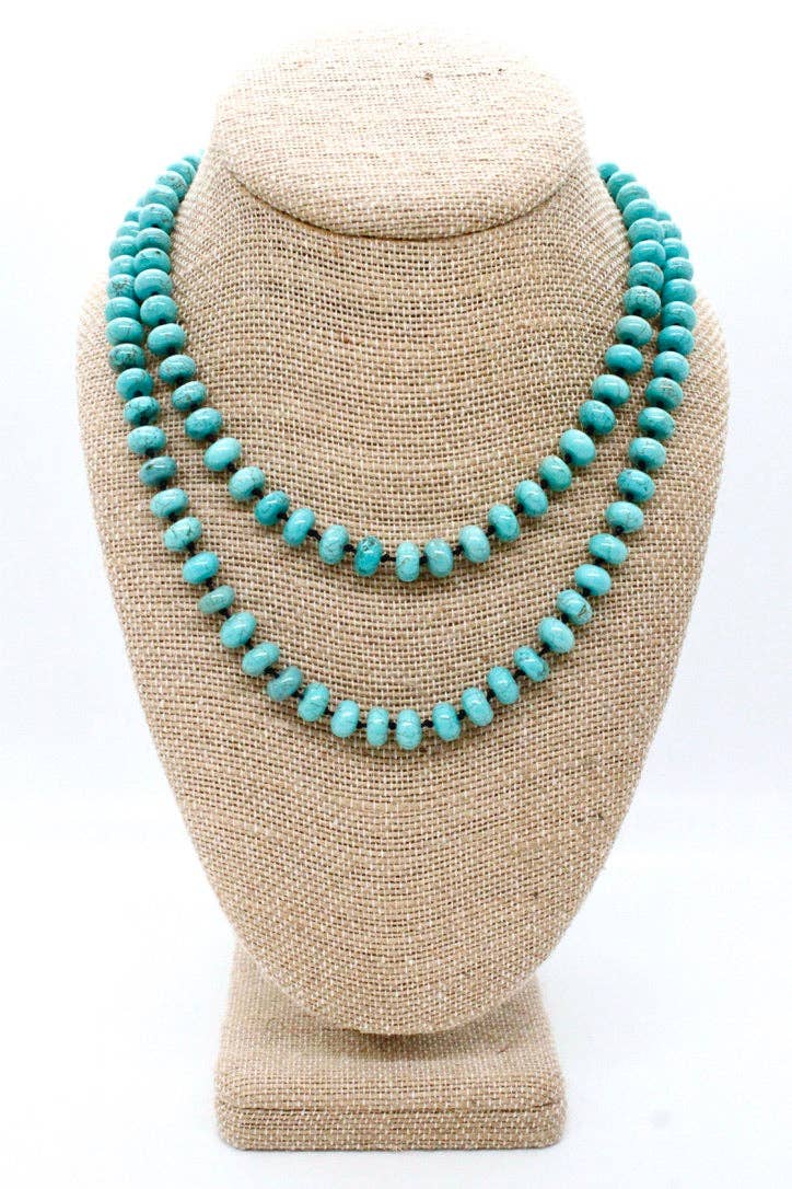 Hand-Knotted Long Turquoise Rondelle Bead Necklace - NL-TQ1