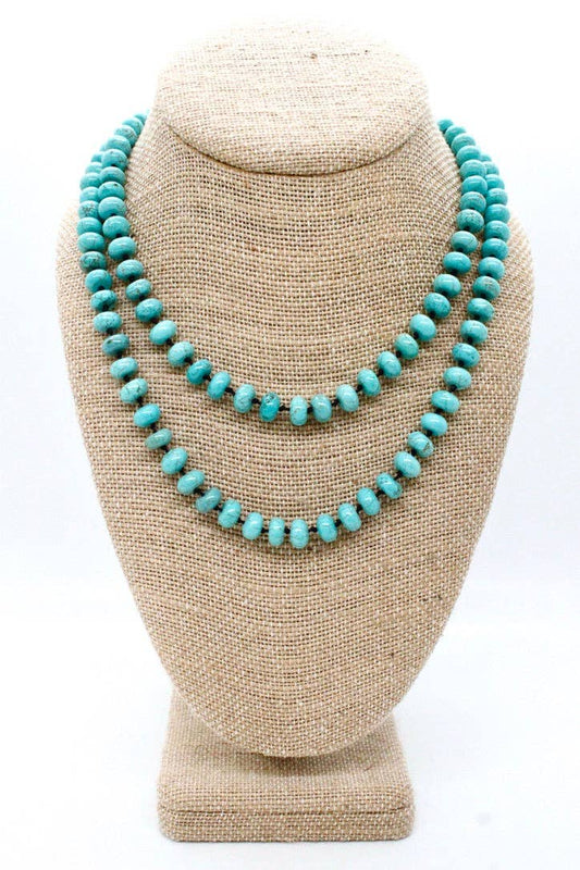 Hand-Knotted Long Turquoise Rondelle Bead Necklace - NL-TQ1