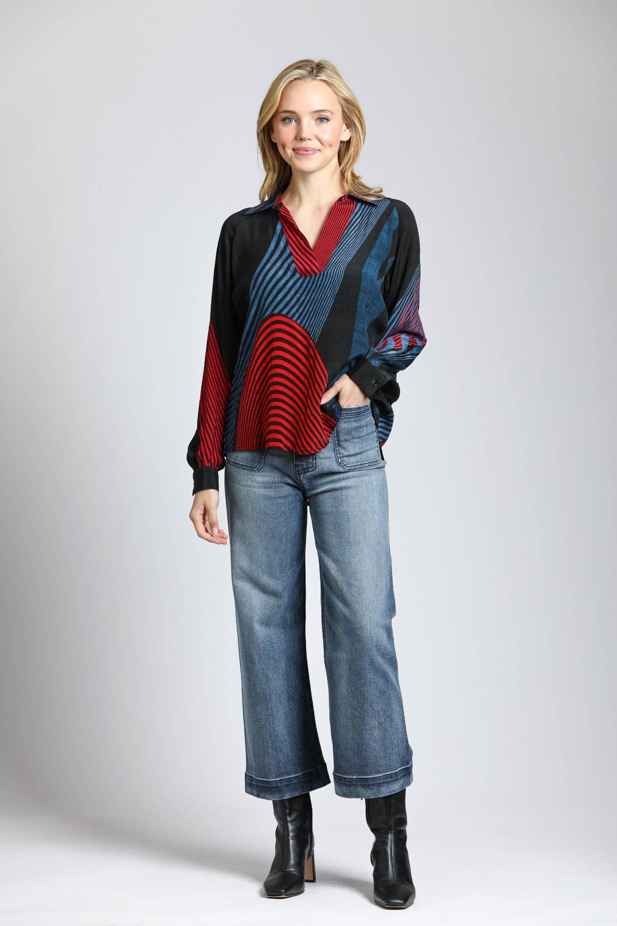 Cropped Wide Leg Pant With Patch Pockets-Indigo