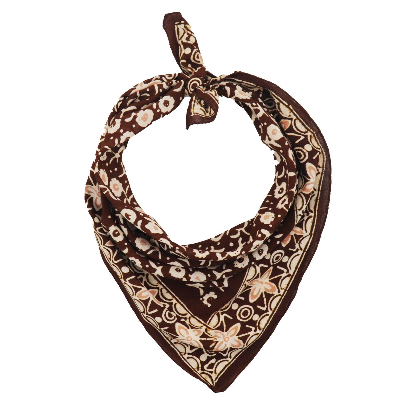 Hand Dyed Batik Bandana, 100% Soft Cotton, Java Petals, Brown, Mocha