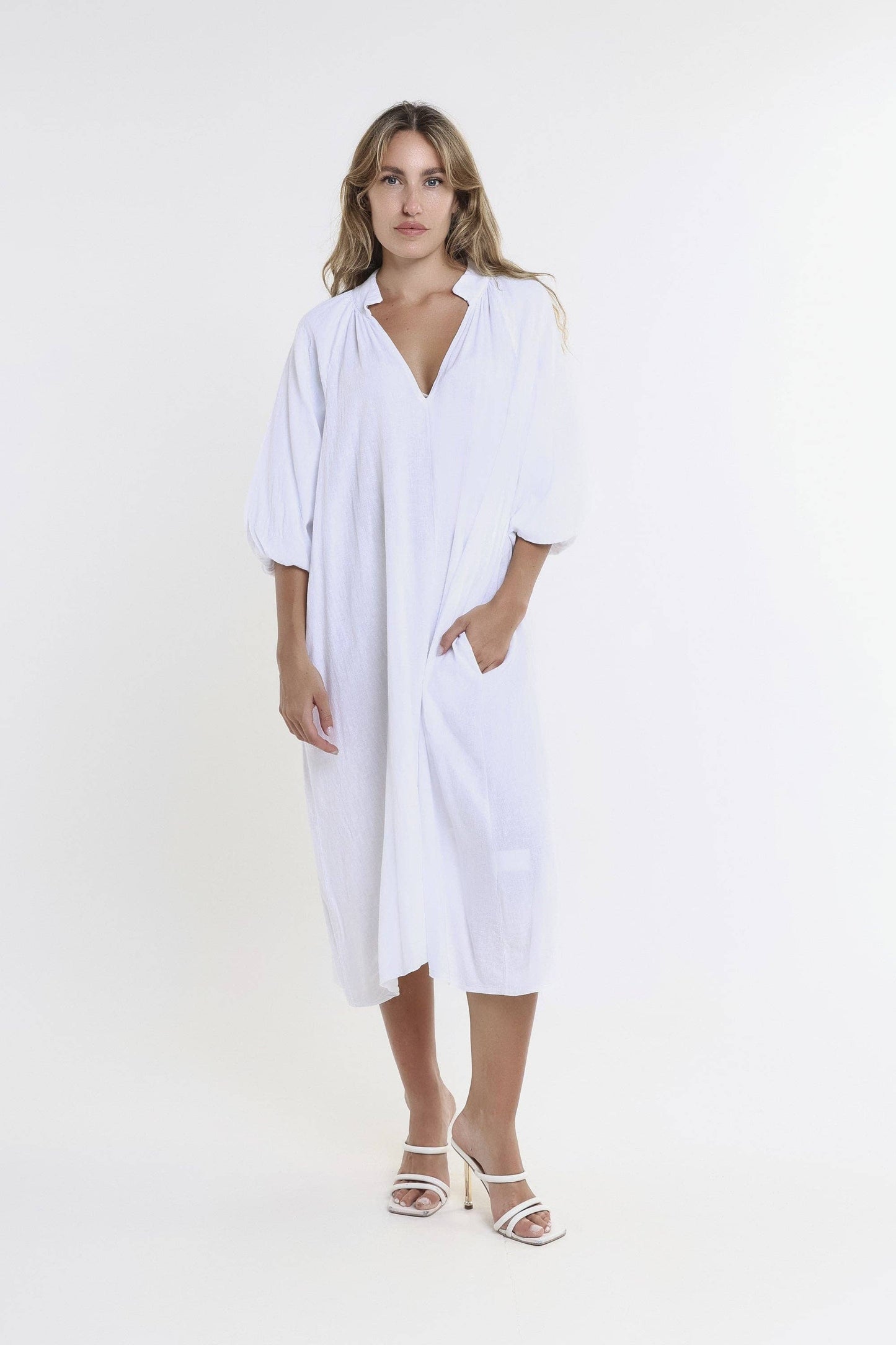 Katrina Blouson Sleeve Linen Dress (DLS103)