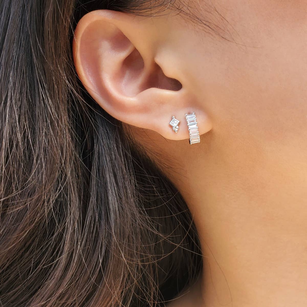 BAGUETTE HUGGIE EARRINGS - E-H1414 / E-HT1189 / E-H1190