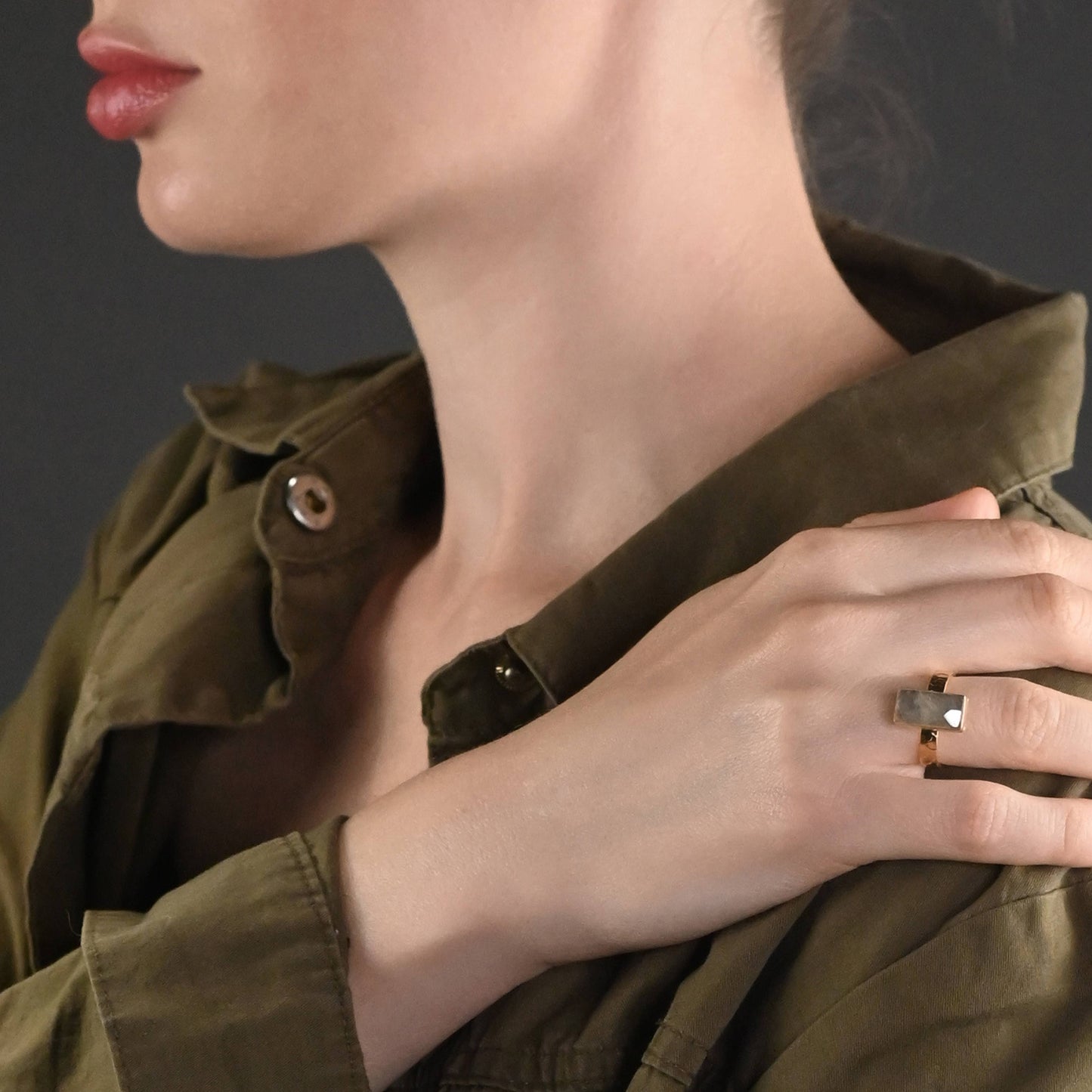 Rectangle Labradorite  Ring on a Hand Hammered Band