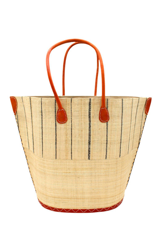 Santa Cruz Two Tone Pinstripes Large Straw Tote Bag