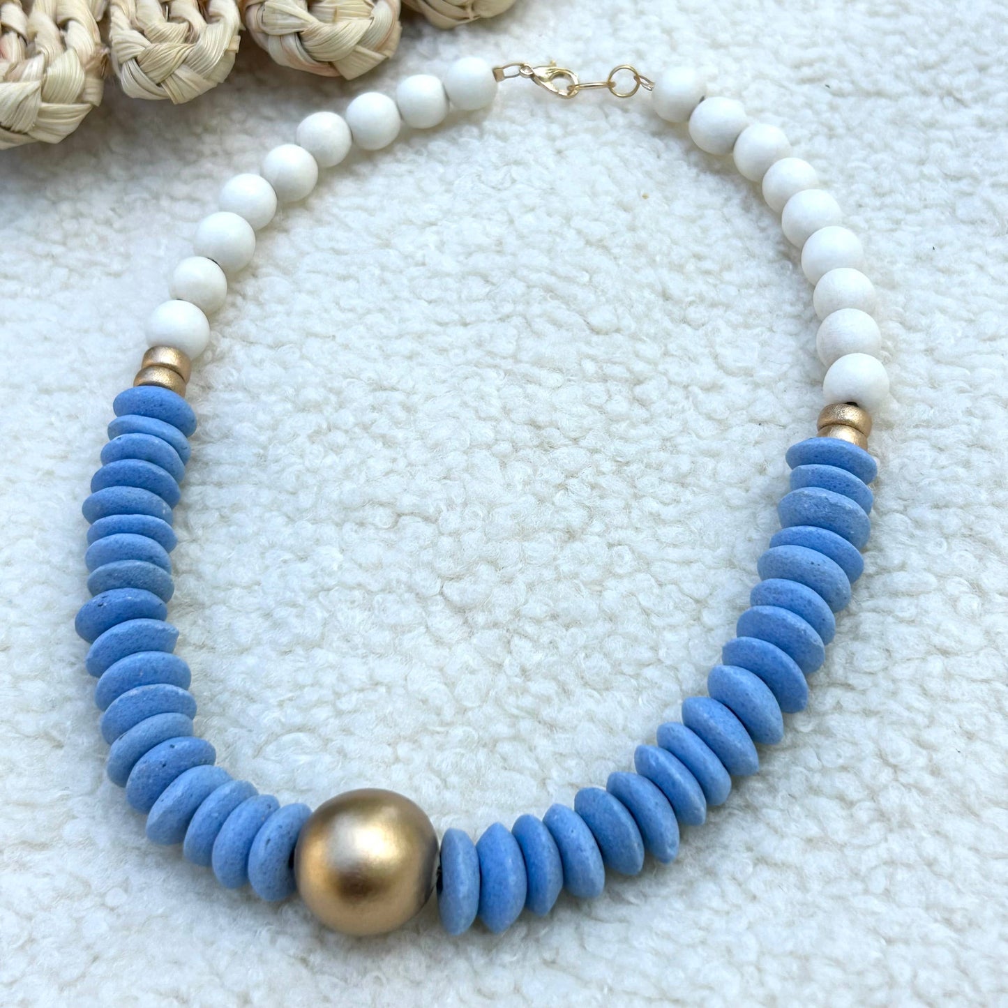 UNC blue  beaded statement necklace baby blue necklace