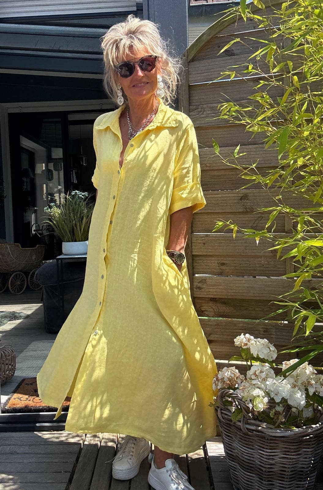 LONG LINEN DRESS WITH POCKETS