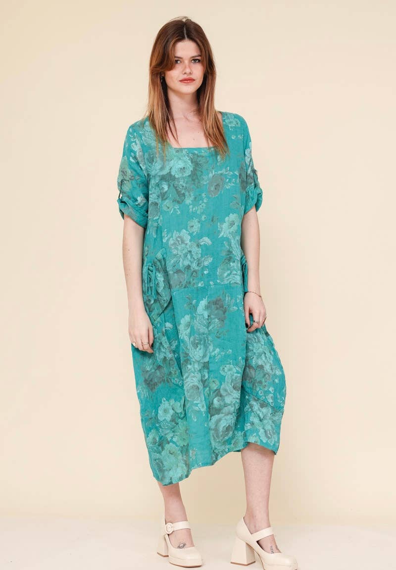 7697 LINEN DRESS, FLORAL SPRING SUMMER CLOTHING