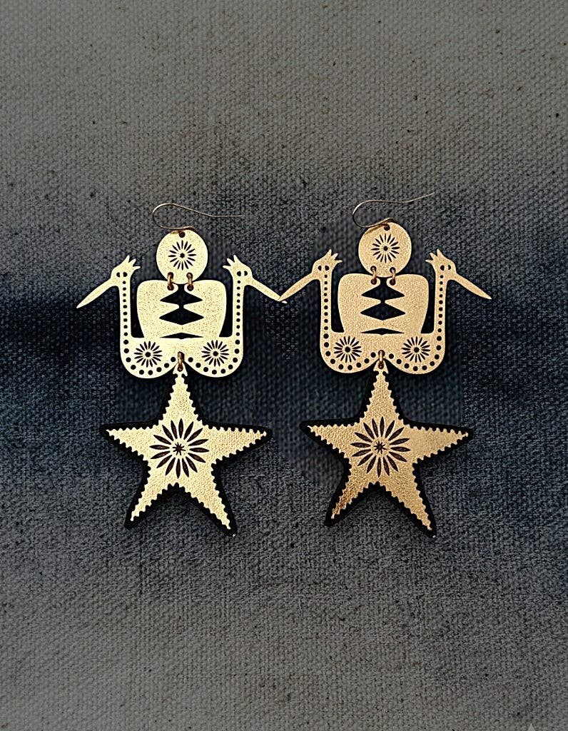 Brass Bird Star Earrings  Contemporary Boho jewelry