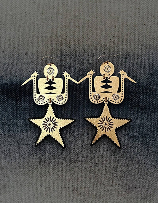 Brass Bird Star Earrings  Contemporary Boho jewelry