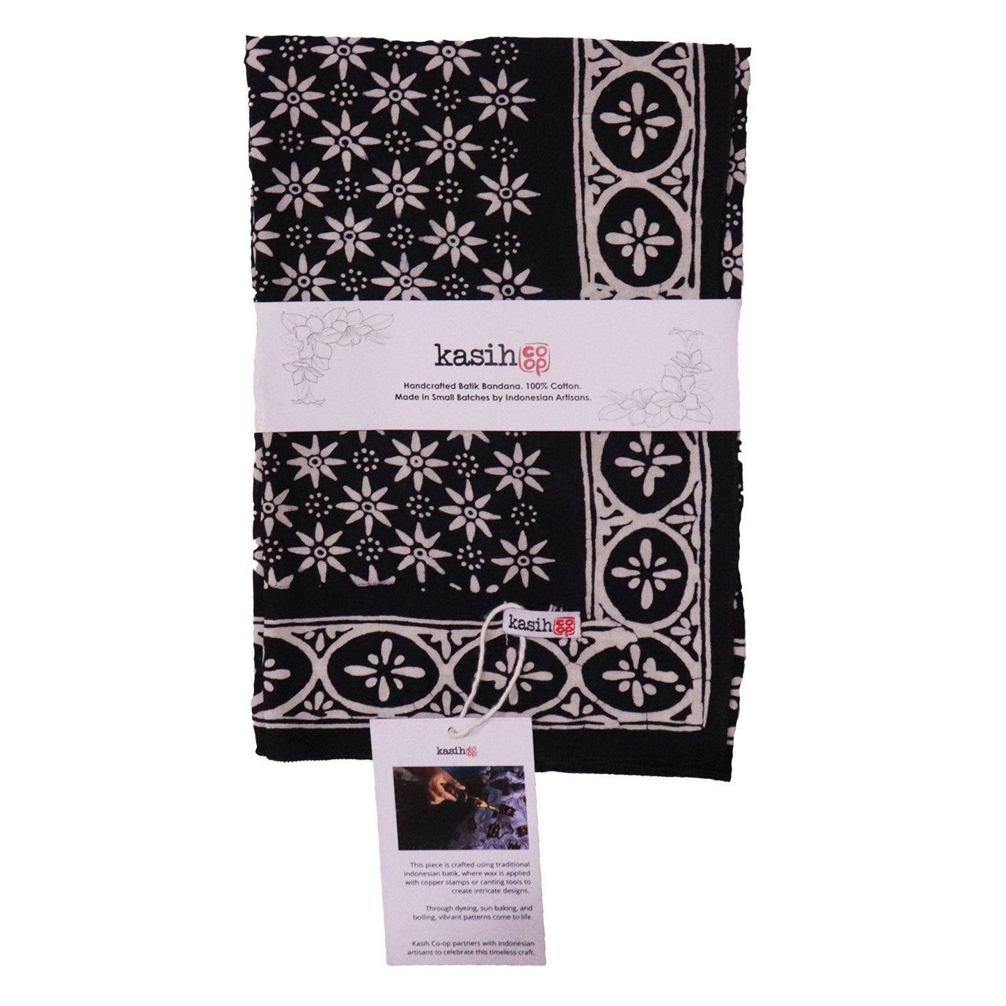 Hand Dyed Batik Bandana, 100% Soft Cotton, Black Mirage