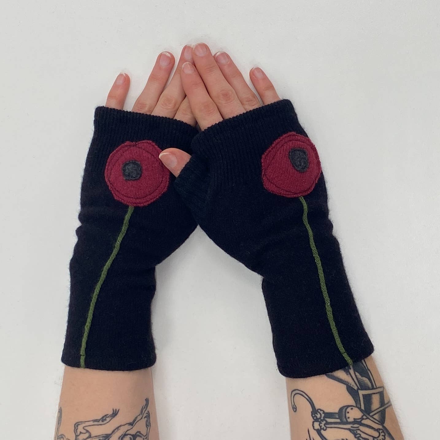 Fingerless Cashmere Gloves-Poppy