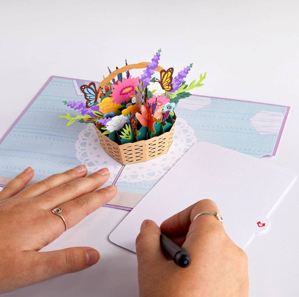 Flower Basket Card, 5x7" Pop-Up Cards, Vintage