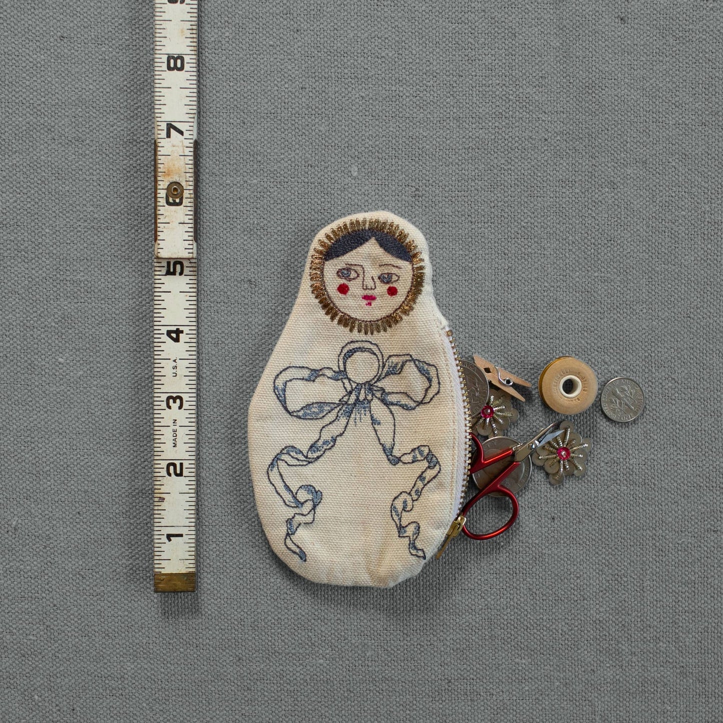 Nesting Doll Pouch Set, 3 Embroidered Zip Pouches