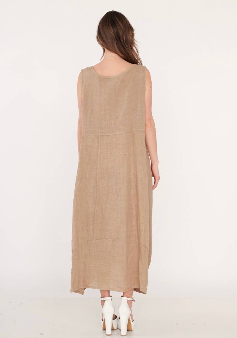 322 Solid women's linen dress with pocket