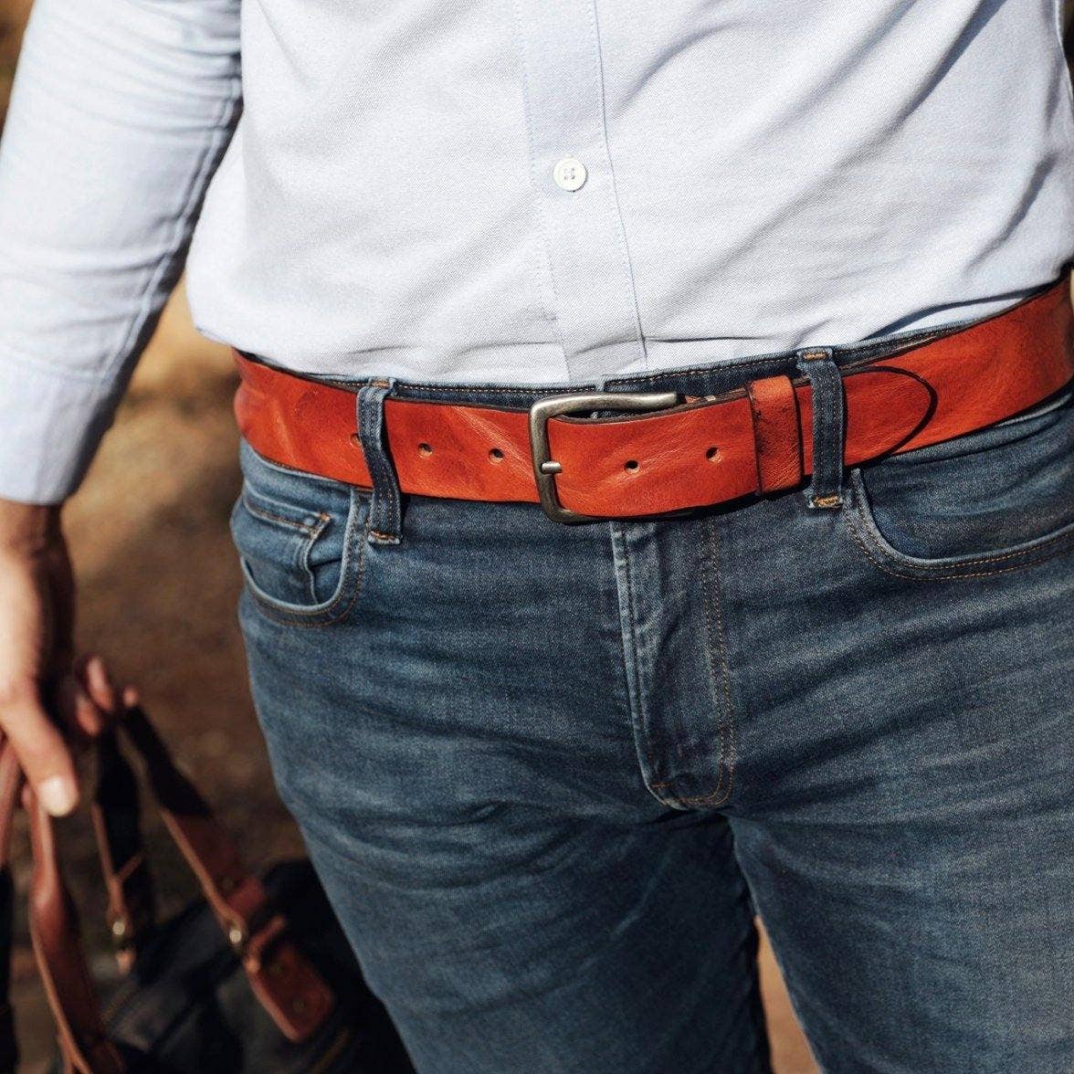 Dani | Silver Buckle Classic Casual Rugged Leather Belt