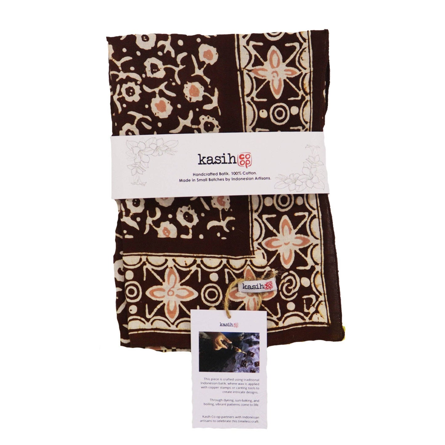 Hand Dyed Batik Bandana, 100% Soft Cotton, Java Petals, Brown, Mocha